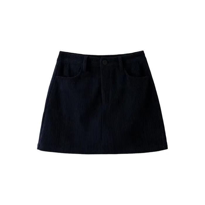 Jupe trapèze en velours côtelé taille haute couleur café pour femme, style mode 2026