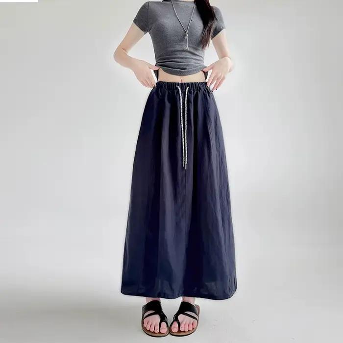 Nouvelles jupes longues décontractées japonaises en coton et lin pour femme, taille haute, coupe tra