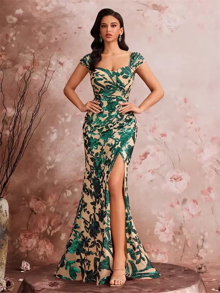 Robes de soirée élégantes fendues pour femmes, longues, style sirène, formelles, à sequins, sexy, do