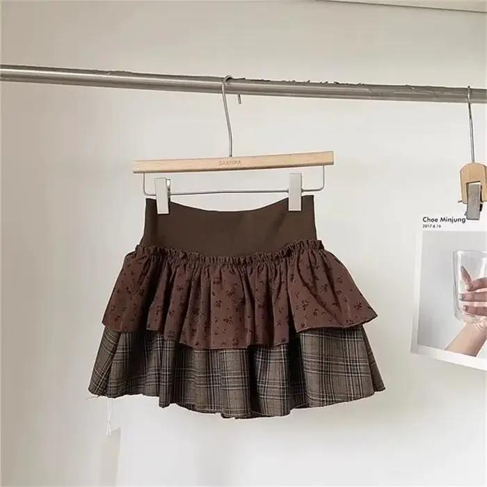 Nouvelle Mini-jupe Émoussée à Volants à Carreaux Style Punk Y2K Rock Subculture Coréen Japonais Prep