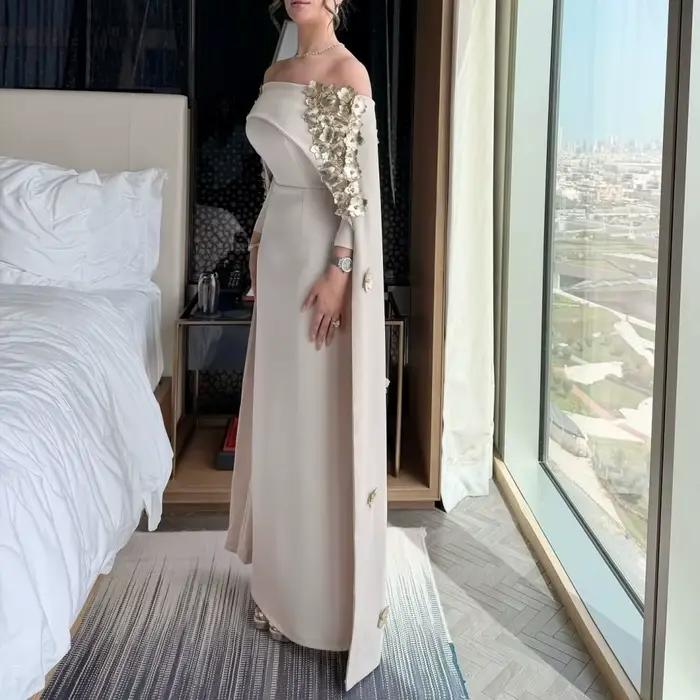 Robe de soirée formelle personnalisée et exquise, avec appliques florales, épaules dénudées, longue,