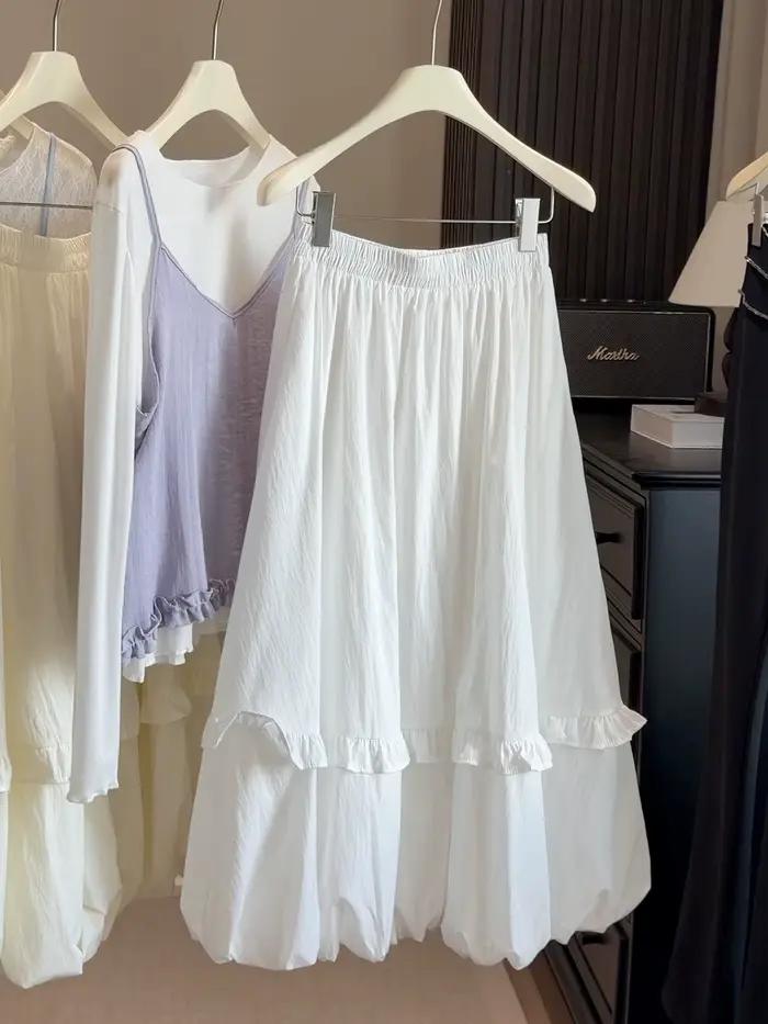Nouvelle Collection Printemps 2026 : Jupe Blanche à Volants Coupe A-line Longueur Midi pour Femme