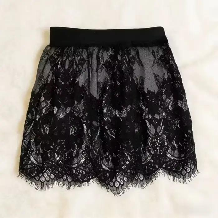 Mini-jupe sexy transparente en dentelle et résille, rallonge de chemise, mini-jupe courte noire et b