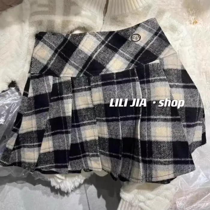 Jupe plissée à carreaux brossés pour femmes, jupe courte A-Line en laine, taille haute, mince, polyv