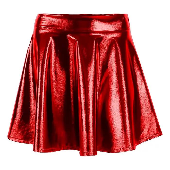 Speerise adulte brillant métallique jupe femmes Sexy en cuir PU Club fête danse holographique jupes