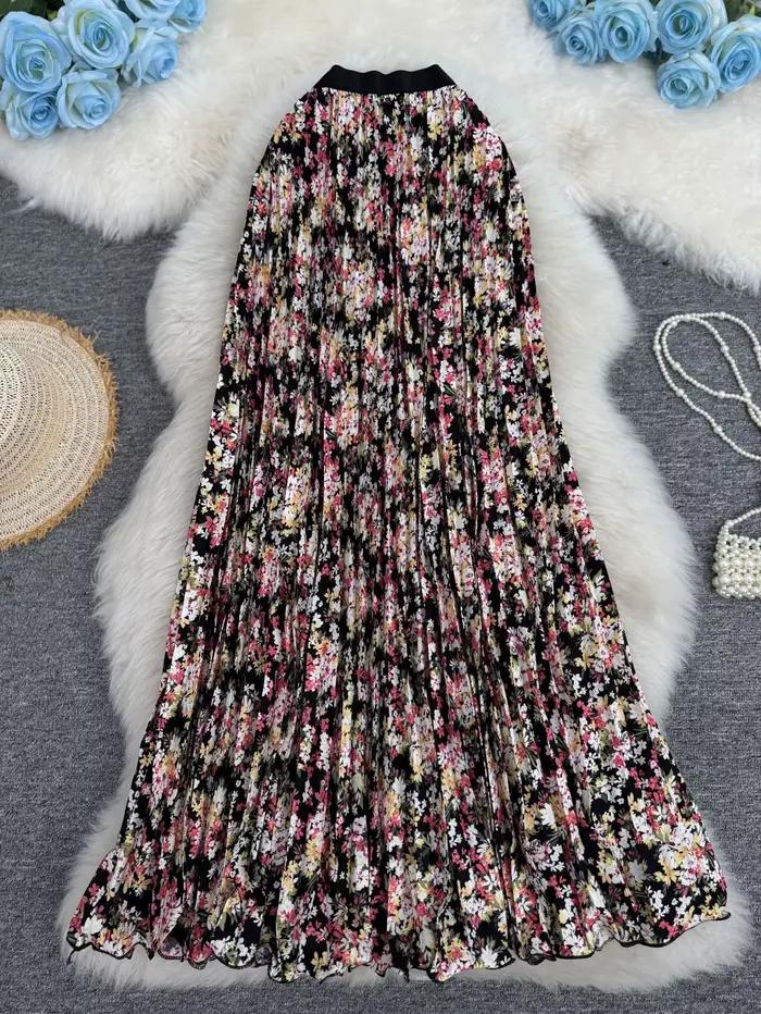Nouvelle jupe plissée à imprimé floral pour femme, style vacances d'été 2026, élégante et polyvalent