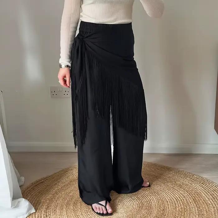 Ensemble jupe midi sexy vert dégradé avec haut cache-cœur à franges et jupe fendue haute pour femme