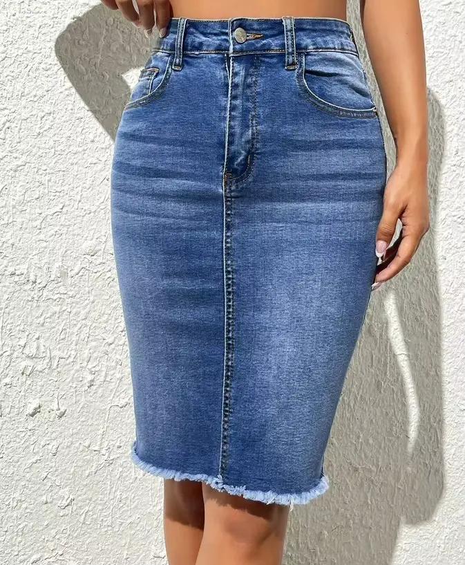 Nouvelles jupes en jean élastiques à taille haute pour femmes