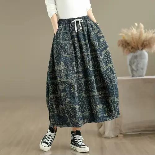 Jupe florale taille haute pour femmes, nouvelle jupe trapèze en Denim surdimensionnée, Vintage, déco