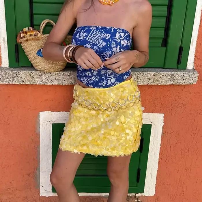 Gaono élégant femmes solide paillettes mince Mini jupe 2025 scintillant Style de fête jupe femme Sex