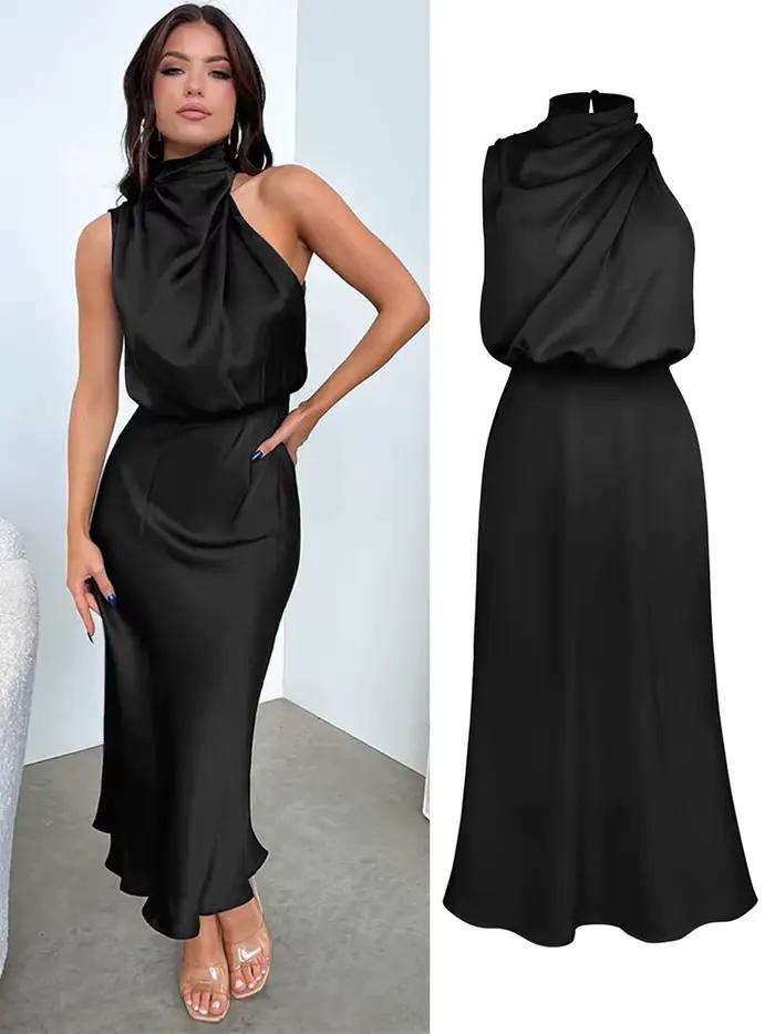 Robe longue d'été en Satin de soie pour femmes, haut de gamme, sans manches, mode élégante, robes de