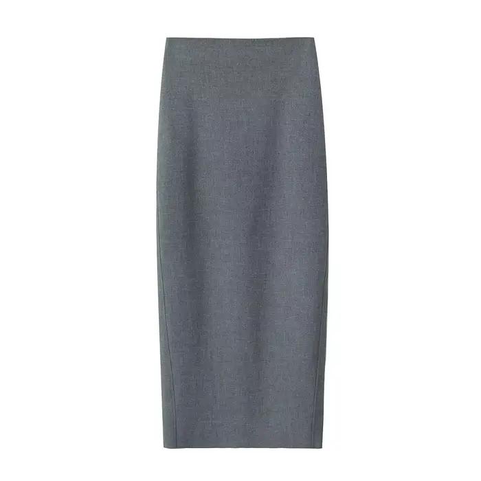 Bazaleas 2024 élégant gris femmes jupe longue officiel taille haute paquet hanche a-ligne jupes