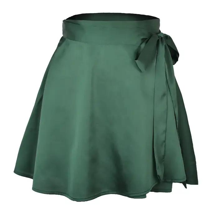 Jupe Portefeuille en Satin de Mousseline de Soie pour Femme, Mini Jupe Haute, Décontractée, Couleur