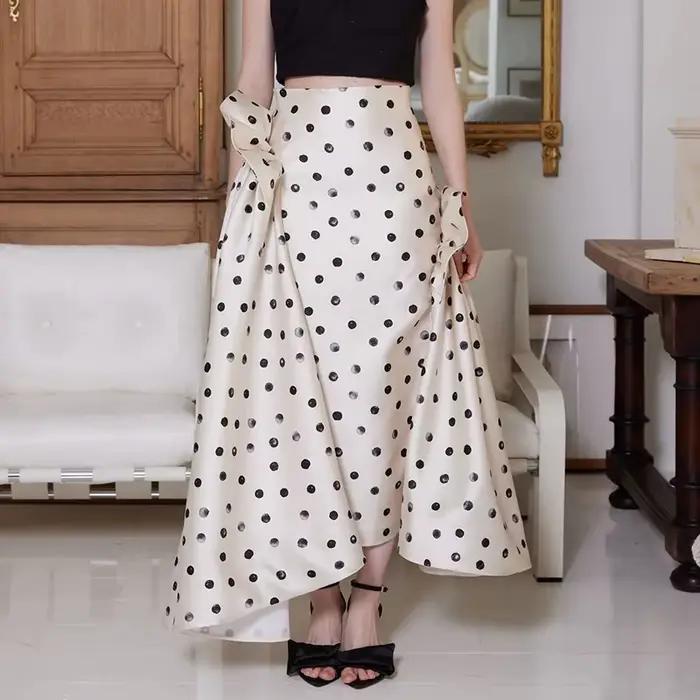 Jupe buste pour femmes, nouvelle robe longue plissée à pois noirs à la mode, Design ajusté, 2026