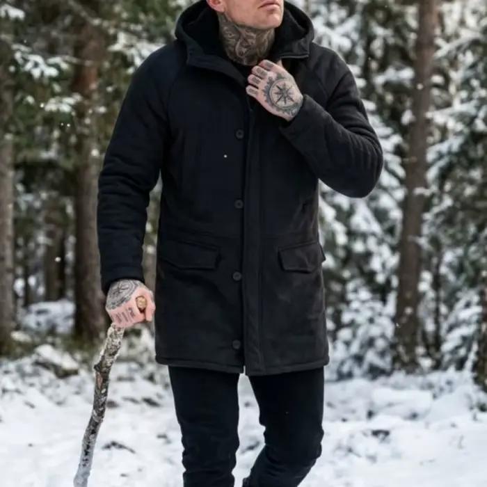 Veste polaire à capuche pour hommes, manteau doublé en fausse fourrure, coupe-vent d'extérieur, vest