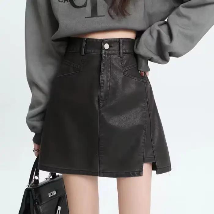 Jupe en cuir jupe courte taille haute jupe femme
