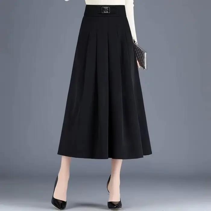 New Skirt Mid-length A-line Pleated Fashionable and Elegant Solid Color Versatile Casual High-waiste