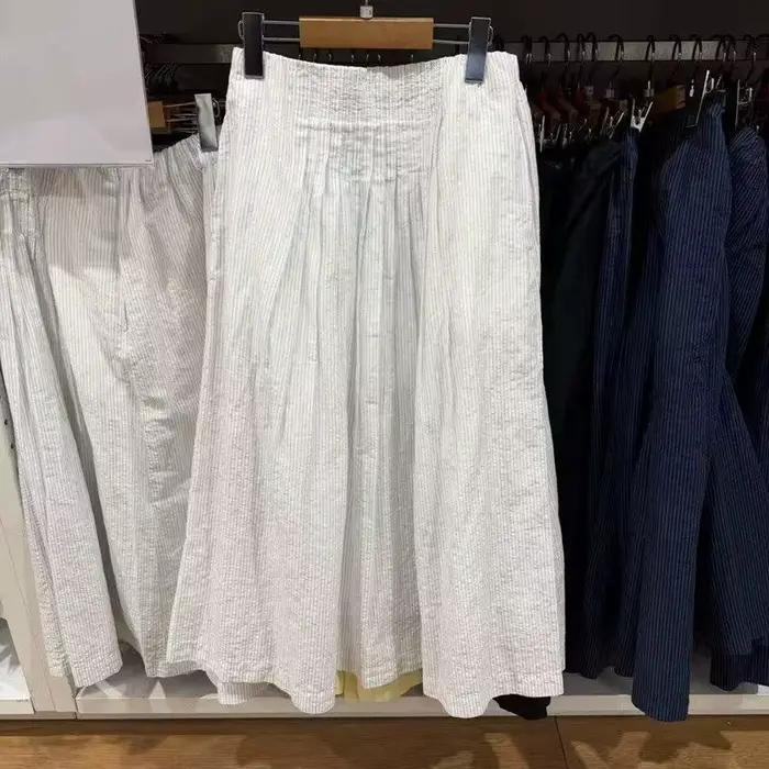 Jupe plissée en coton et lin, jupe mi-longue style A, jupe amincissante mi-longue, style japonais, m