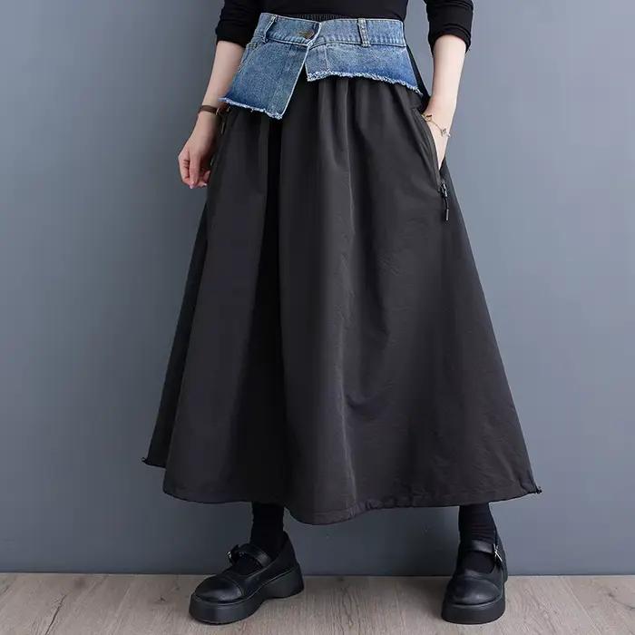 Surdimensionné vintage élastique taille haute printemps automne décontracté ample longue pour femme