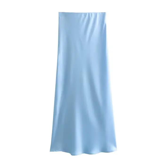 KONDALA Vintage Chic vert jaune Satin jupes taille élastique jupes longues droites mode 2025 été pla