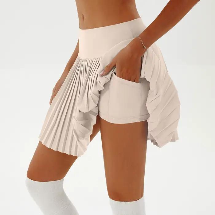 Jupe plissée pour femmes Yoga taille haute jupe de Tennis antidérapante Double couche antidérapante