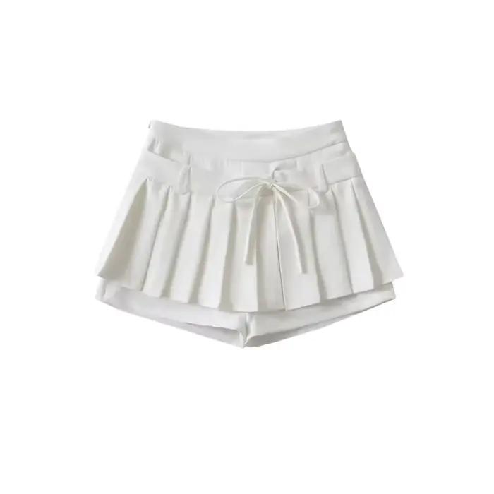 Mini-jupe plissée taille haute avec nœud papillon, anti-transparence, style sexy, pour femme, style