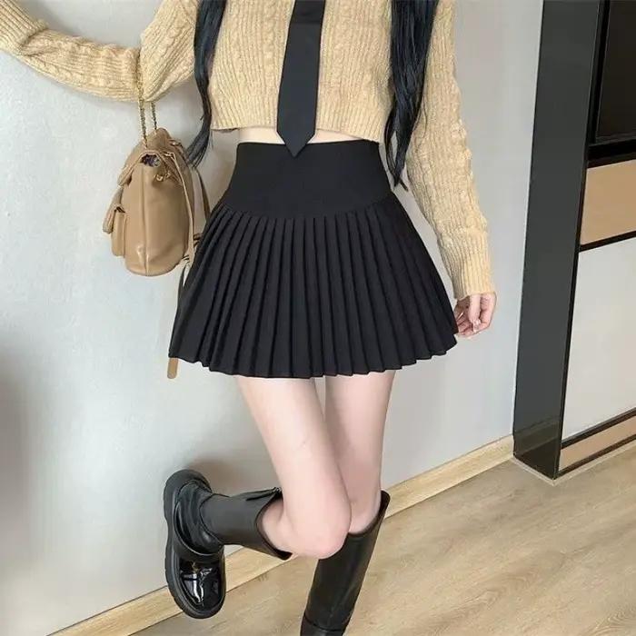 Jupe courte plissée taille haute pour femme, jupe mi-longue, ligne A, mince, anti-lumière, automne,