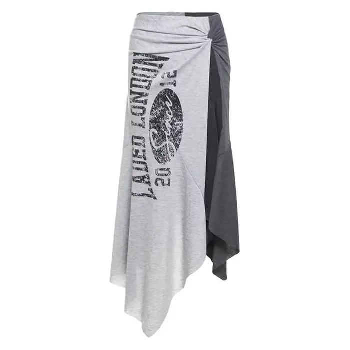 Jupe crayon femme style américain rétro imprimée bicolore fendue asymétrique tendance nouvelle confo
