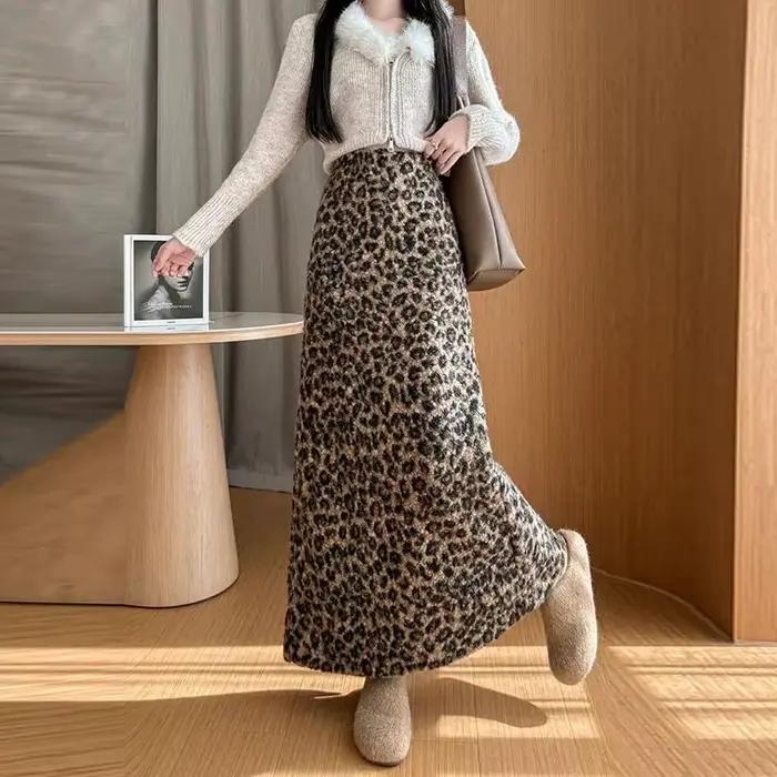 Jupe midi à imprimé léopard pour femmes, taille haute et effet amincissant, jupe droite fendue tenda