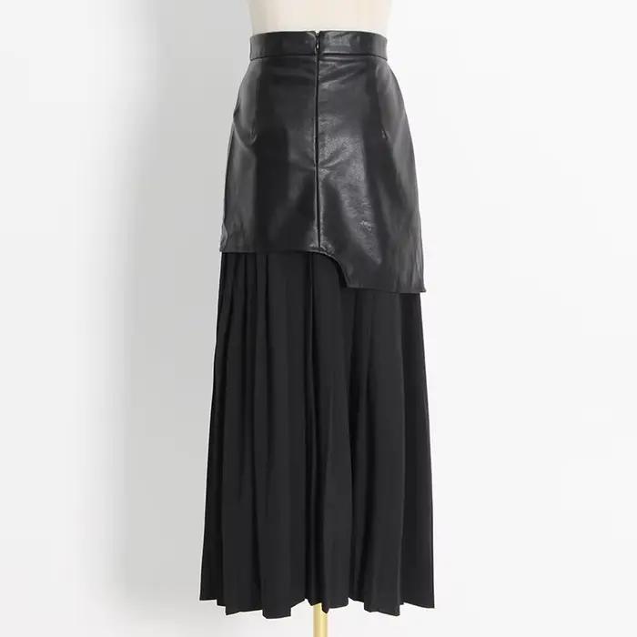 Nouvelle jupe plissée color-block avec inserts en cuir pour femme, collection automne 2025