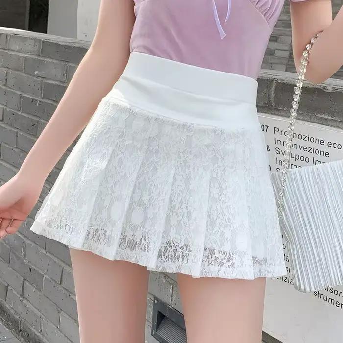 Mini-jupe en dentelle, jupe d'été taille haute pour femme, jupe plissée et moelleuse, nouveau style