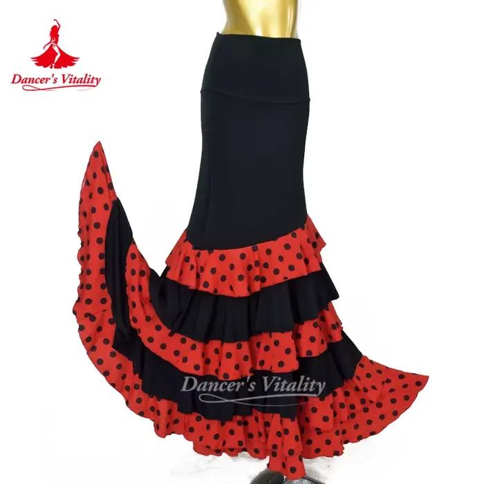 Costume de danse flamenco pour femmes adultes, jupe à plusieurs couches à taille haute amincissante,