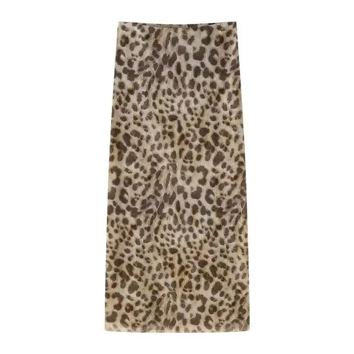 HXAO Tulle léopard jupes pour femmes Vintage été jupe longue femme imprimer élégant femmes jupes tai