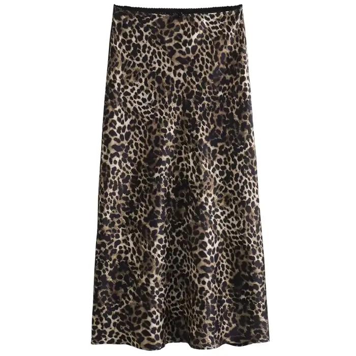 HXAO jupe femme léopard noeud Satin jupe été 2025 Vintage taille haute Wrap jupes longues pour les f