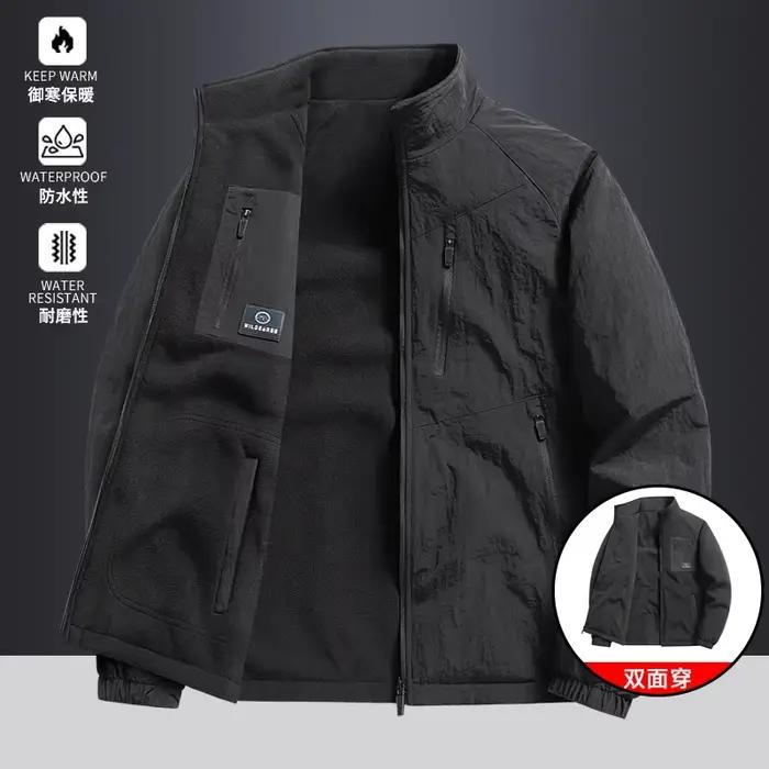 Veste polaire pour hommes, double face, imperméable, avec fermeture éclair intégrale, cardigan en ve