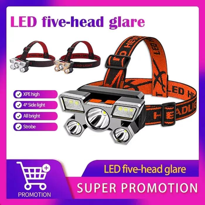 5 LED USB lampe frontale Rechargeable 18650 batterie intégrée phare Portable lampe de poche lampe de travail pêche Camping lanterne