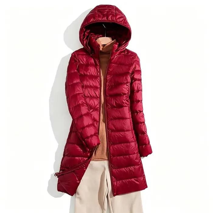 Veste chaude d'automne et d'hiver pour femmes, veste longue légère avec chapeau amovible pour femme de bureau, du S au 5XL