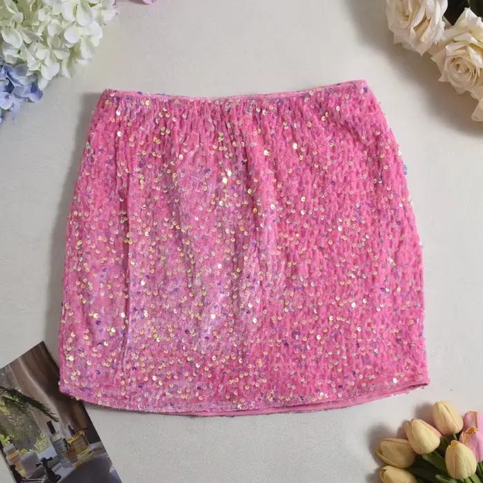 Talenza rose paillettes jupe courte Vintage perlée Sexy filles chaudes maigre
