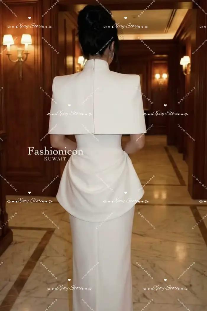 Robe de soirée vintage ML pour invitées de mariage avec cape, élégante robe de soirée blanche, robes de cocktail sirène blanches, longueur cheville, personnalisable
