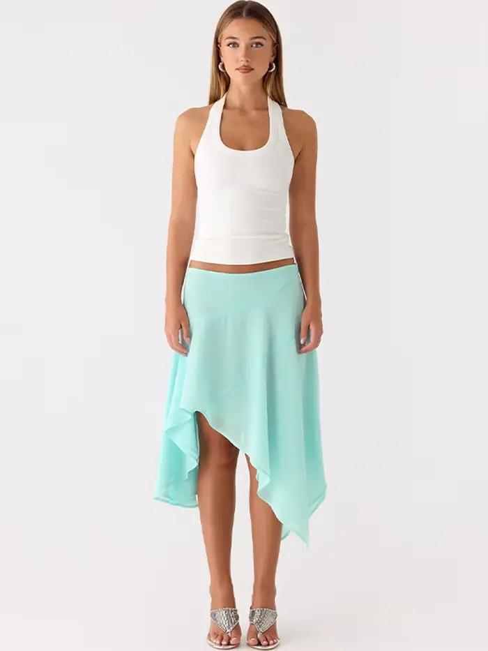 Jupe midi taille haute à ourlet asymétrique et irrégulier