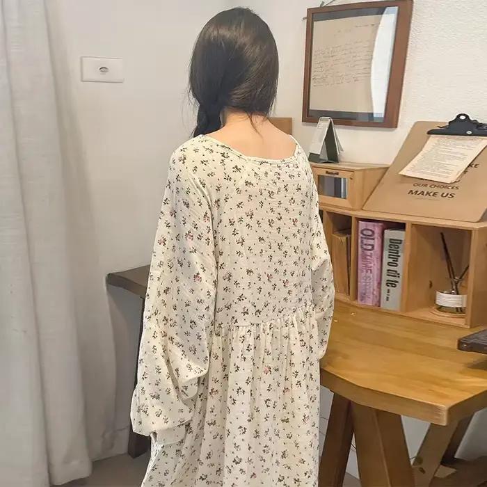 Robe en mousseline 100% coton pour femmes, imprimée, manches longues, boutonnée, style décontracté chic, surdimensionnée, ample, mini, brodé, haute élasticité, crêpe de chine