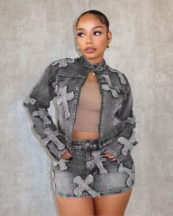 Ensemble jupe en jean pour femmes