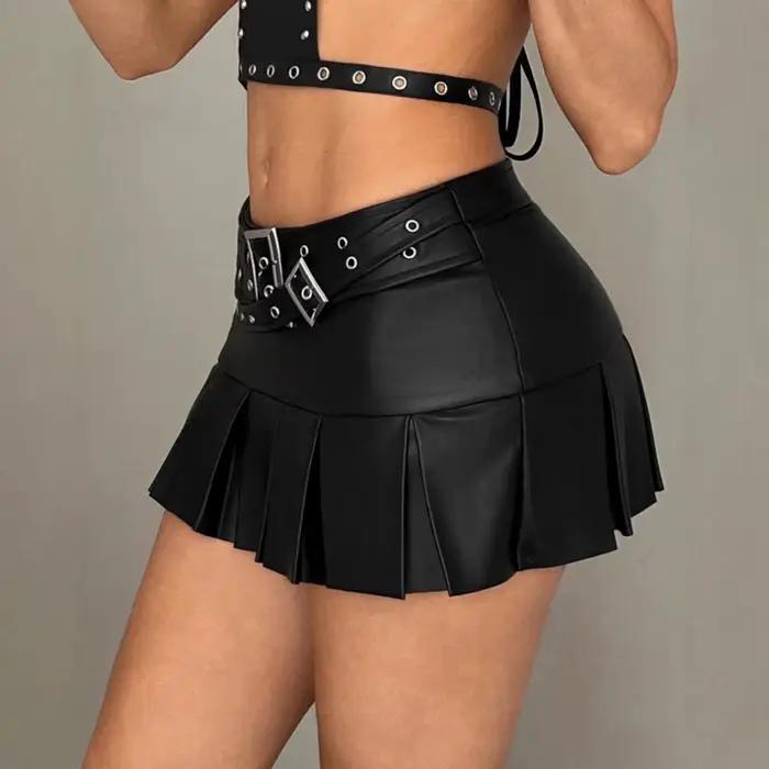 Hiver nouvelle jupe plissée Spice Girl PU cuir Mini