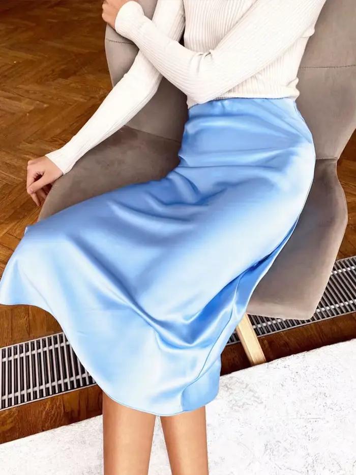 Jupe longue en Satin de soie pour femmes