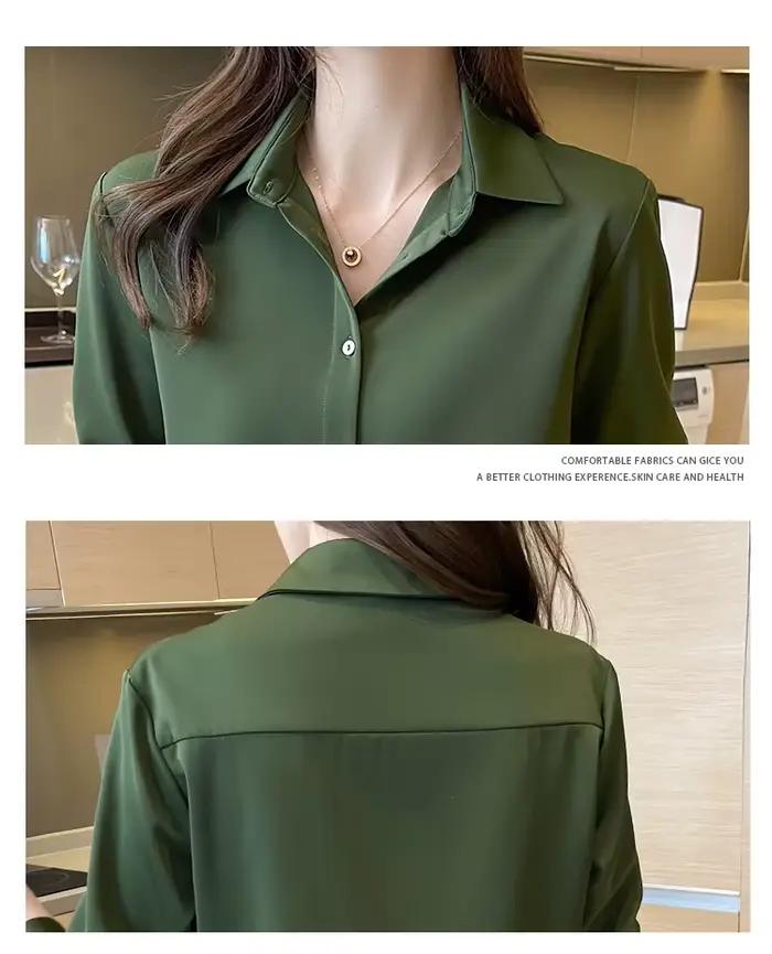 Blusas Blouses Femme à manches longues vert blanc Blouse haut pour femme Blouse femmes Blusas Mujer De Moda 2024 chemisier en mousseline De soie chemise E678