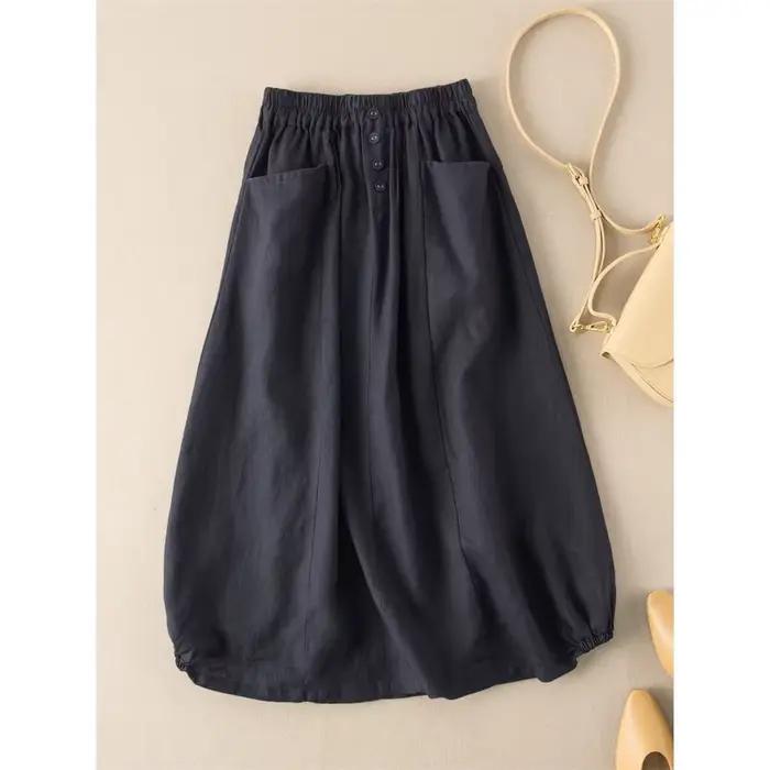 Jupe femme coton lin décontracté a-ligne jupes longues