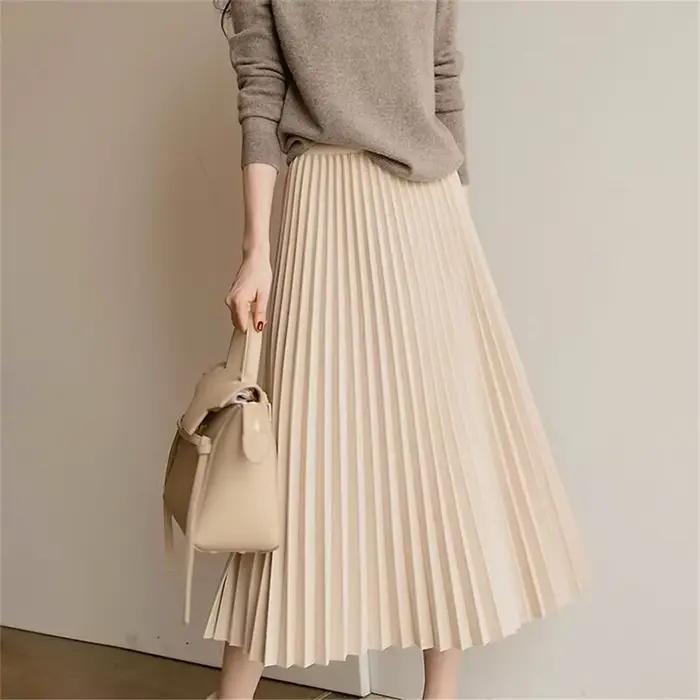 Femme Vintage taille haute décontractée jupes mi-longues 2024 automne hiver