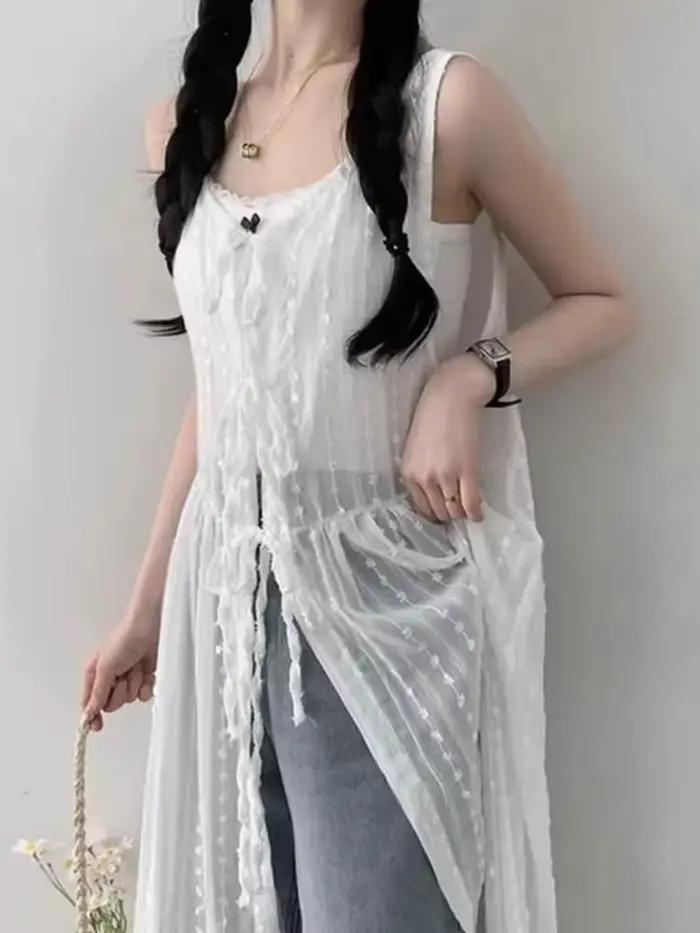 Robe brodée à lacets fins pour femmes, glaçure superposée, jupe de couverture longue, été