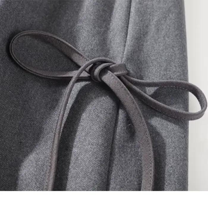 Mori Girl Style Vintage gris dentelle nœud Tweed Maxi jupe automne hiver mode Simple taille haute a-ligne volants