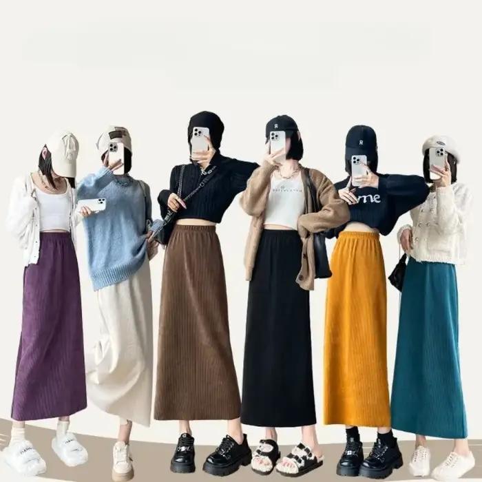 Plus velours jupes droites femmes automne hiver